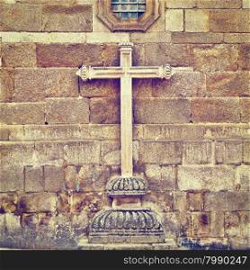 Stone Cross near the Catholic Church in Portugal, Instagram Effect