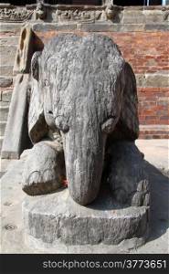 Stone elephant near temple in Patan, Nepal