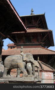 Stone elephants near temple in Patan, Nepal