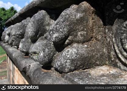 Stone elephants on the big stupa in Mihintale, Sri Lanka