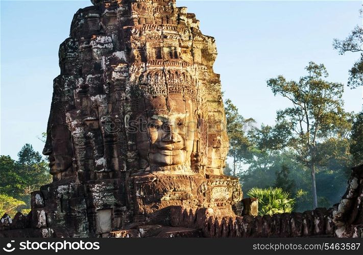 Stone face at Bayon Temple at Angkor Wat,Cambodia