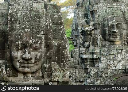 Stone Faces the Tempel Ruin of Angkor Thom in the Temple City of Angkor near the City of Siem Riep in the west of Cambodia.. ASIA CAMBODIA ANGKOR ANGKOR THOM