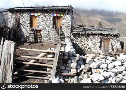 Stone farm houses iun village in Nepal