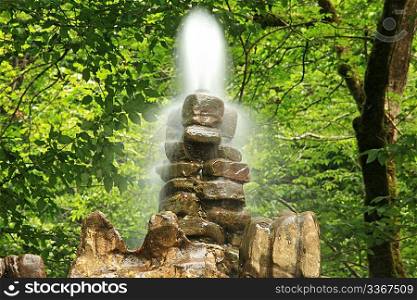 Stone fountain in wood