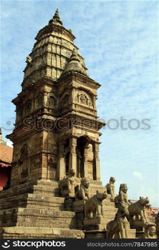 Stone hindu temple on the Durbar square in Bhaktapur, Nepal