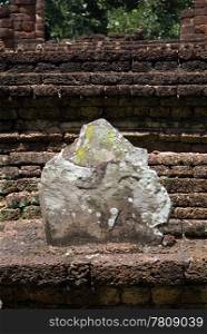 Stone in old wat in Si Satchanalai historical park in , Thailand