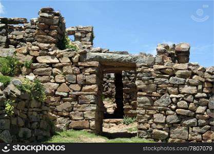 Stone inca ruins on the island Isla del Sol, Bolivia
