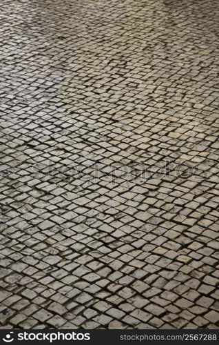 Stone inlayed street in Lisbon, Portugal.