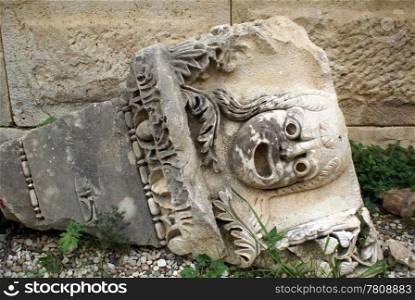 Stone mask and stage in theater, Myra