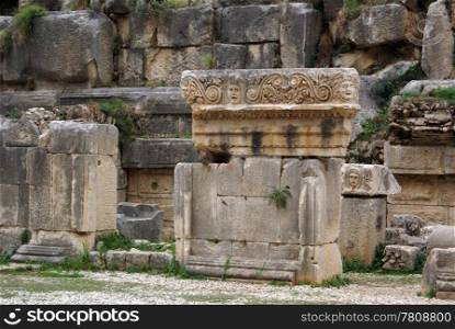 Stone mask and stage in theater Myra, Turkey