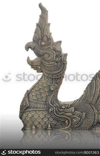 stone naga in Temple of Thailand on white background