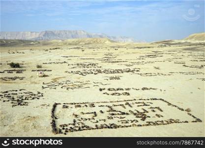Stone pictures in Nahal Zin valley in Nehev desert, Israel