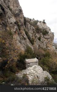 Stone sarcophagus and mount in Termessos near Antalya