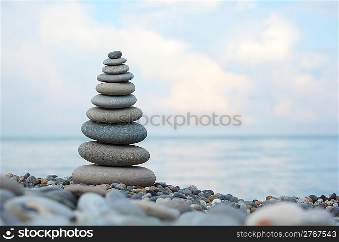 stone stack on pebble beach, Horizontal shot