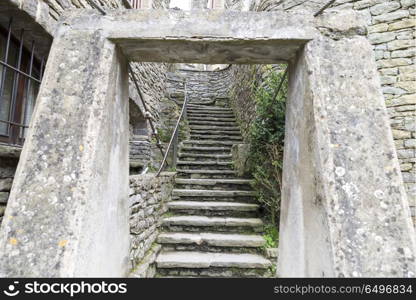 stone staircase with narrow walls