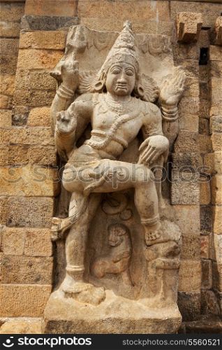 Stone statue of guardian Hindu deity in Gangai Konda Cholapuram Temple, Tamil Nadu, India