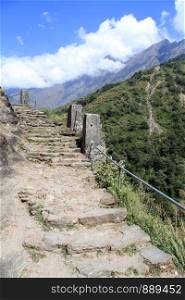 Stone steps on the footpath near Manaslu in Nepal