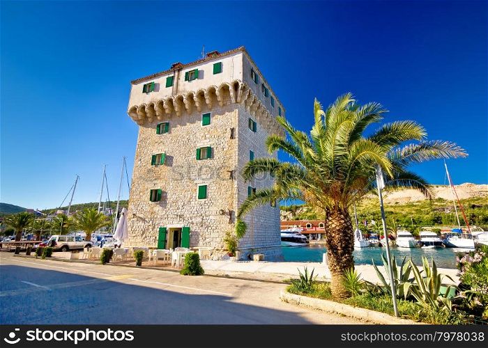 Stone tower in adriatic town of Marina, Dalmatia, Croatia