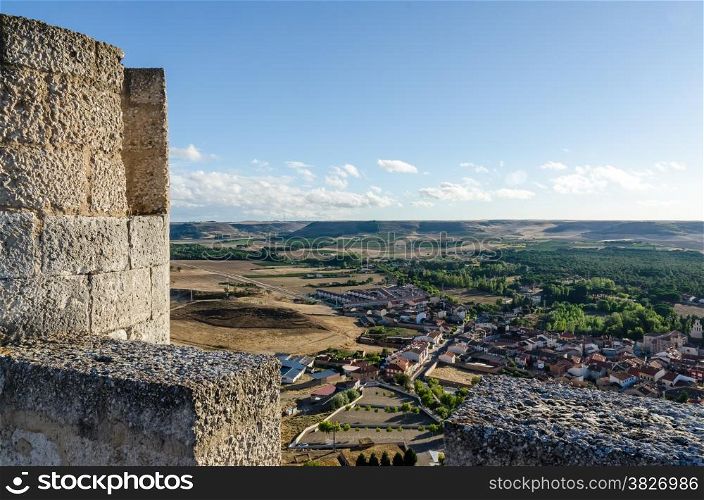 Stone tower of Penafiel Castle in Spain, created in the 10th century and located at the Hill.
