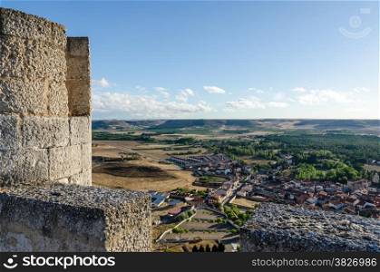 Stone tower of Penafiel Castle in Spain, created in the 10th century and located at the Hill.