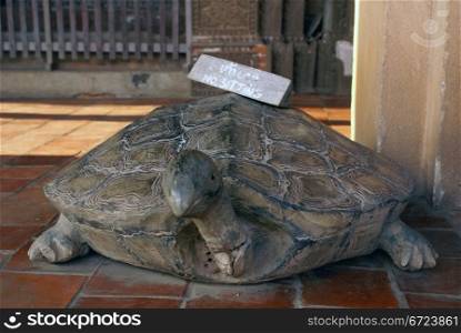 Stone turtle in buddhist wat Phra Keo, Vientiane, Laos