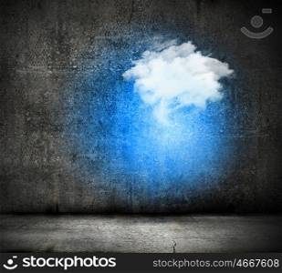 Stone wall. Background image of stone wall with sun and clouds