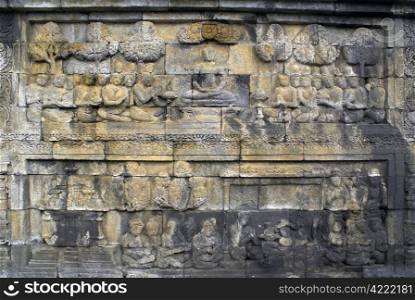 Stone wall in Borobudur, Java, Indonesia