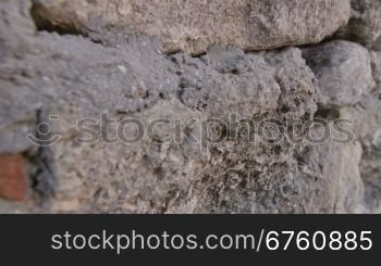 Stone wall of ancient ruins at archaeological site of Tauric Chersonese, Sevastopol, Crimea