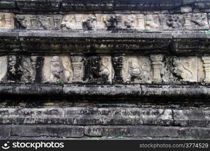 Stone wall of Audience Hall in Polonnaruwa, Sri Lanka