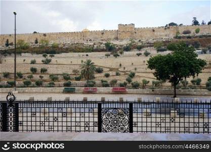 Stone wall of Old city in Jerusalem, Israel