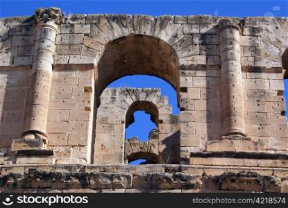 Stone wall of roman theater in El-Jem, Tunisia