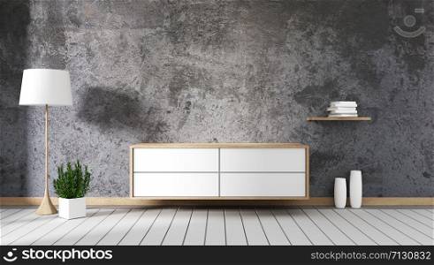 stone wall with cabinet mock up interior decoration empty room. 3D rendering