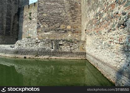Stone walls and serf ditch in fortress Smederevo in Serbia