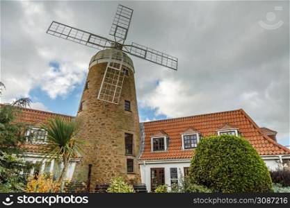 Stone windmill in Saint Peter, bailiwick of Jersey, Channel Islands, UK