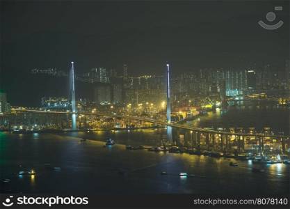 Stonecutters Bridge in Hong Kong at night