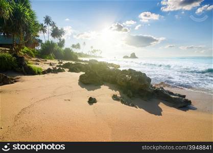 Stones on tropical beach of Indian ocean, Sri Lanka