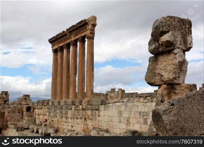 Stones, wall and column in Baalbeck, Lebanon