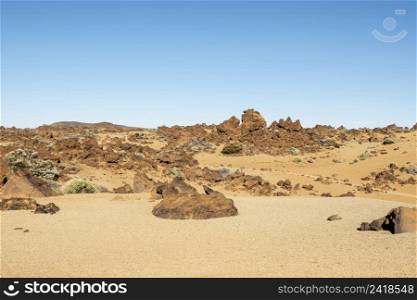 stony desert with clear sky