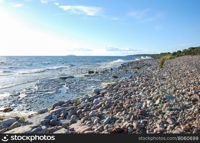 Stony flat rock coast at the swedish island Oland