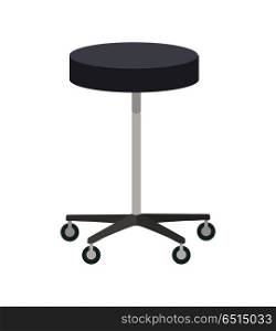 Stool on Wheels Vector Illustration In Flat Design. Stool on wheels vector. Flat design. Simple round chair with four wheels. Traditional furniture for clinic, bar, hairdresser, shop, office. Isolated on white background.