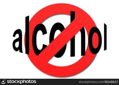 Stop alcohol sign in red with white background, 3D rendering