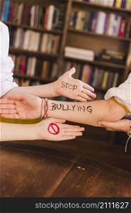 stop bullying slogan children s arms