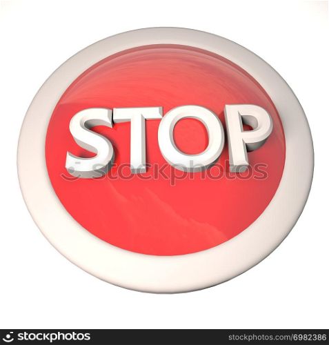 Stop button over white background, 3d rendering
