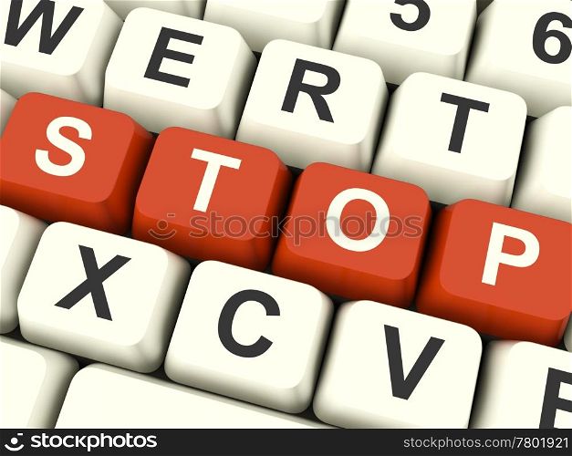 Stop Computer Keys Showing Denial Panic And Negativity. Stop Red Computer Keys Showing Denial Panic And Negativity