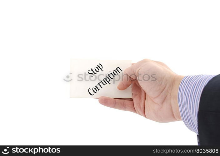 Stop corruption text concept isolated over white background