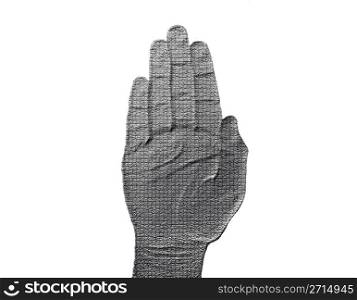 Stop Hand on White - Silver / Metalic hand gesture artwork.