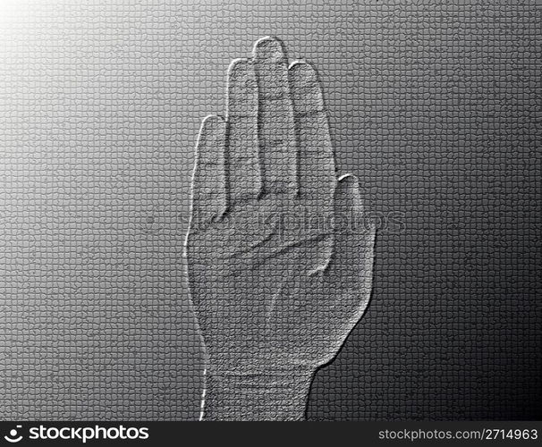 Stop Hand - Silver / Metalic hand gesture artwork.