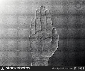Stop Hand - Silver / Metalic hand gesture artwork.