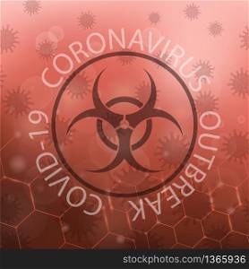 Stop Pandemic Novel Coronavirus Sign and Biohazard Logo on Red Background. COVID-19.. Stop Pandemic Novel Coronavirus Sign and Biohazard Logo on Red Background. COVID-19