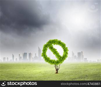 Stop pollution. Image of plant shaped like prohibition symbol